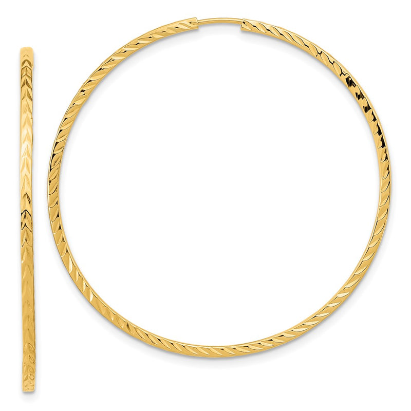 14K Yellow Gold Diamond-Cut Square Tube Endless Hoop Earrings