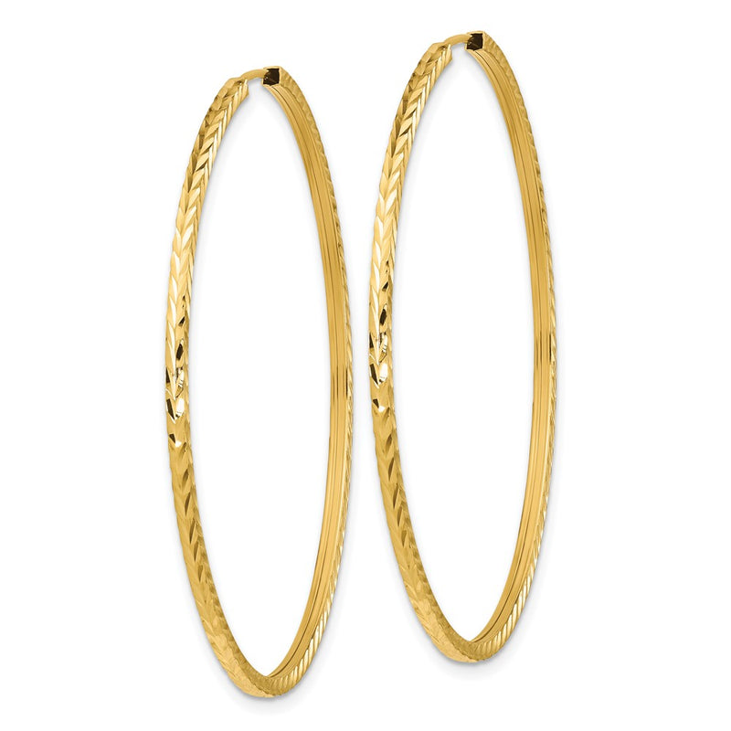 14K Yellow Gold Diamond-Cut Square Tube Endless Hoop Earrings