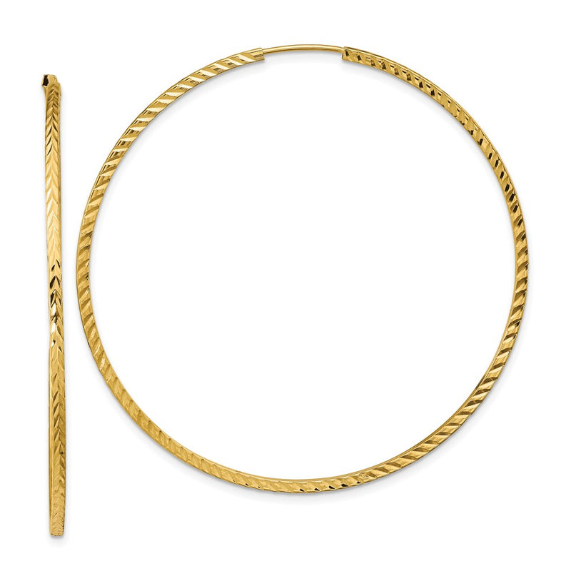 14K Yellow Gold Diamond-Cut Square Tube Endless Hoop Earrings