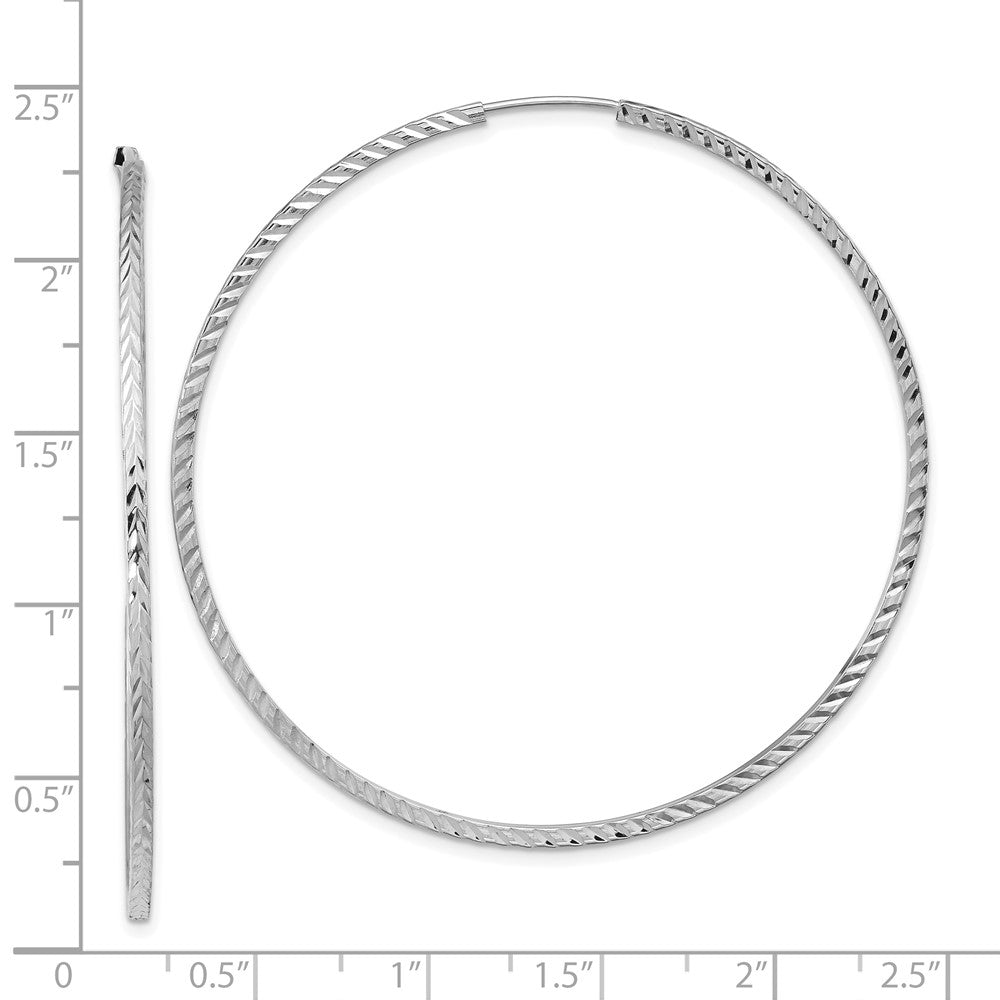 14K White Gold Diamond-Cut Square Tube Endless Hoop Earrings