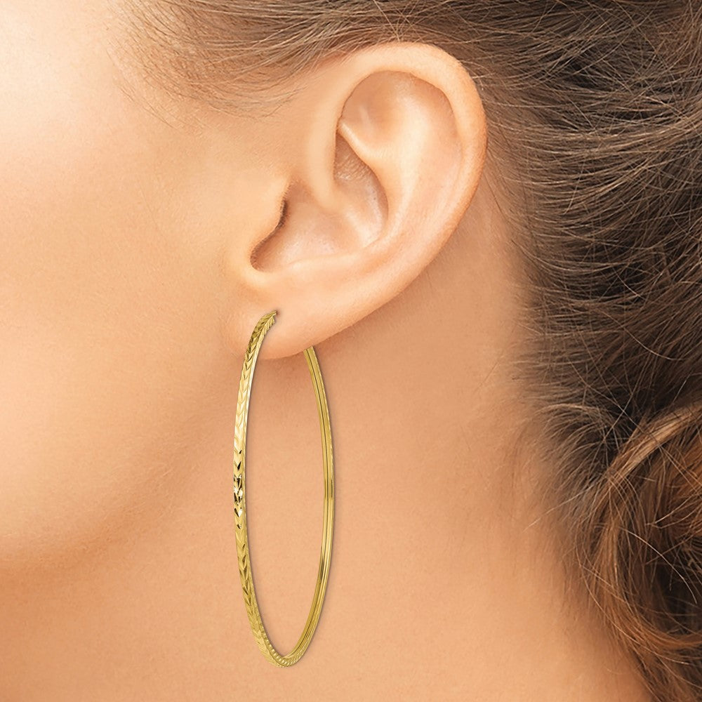14K Yellow Gold Diamond-Cut Square Tube Endless Hoop Earrings