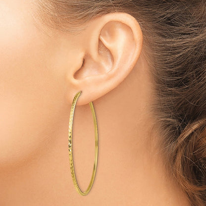 14K Yellow Gold Diamond-Cut Square Tube Endless Hoop Earrings