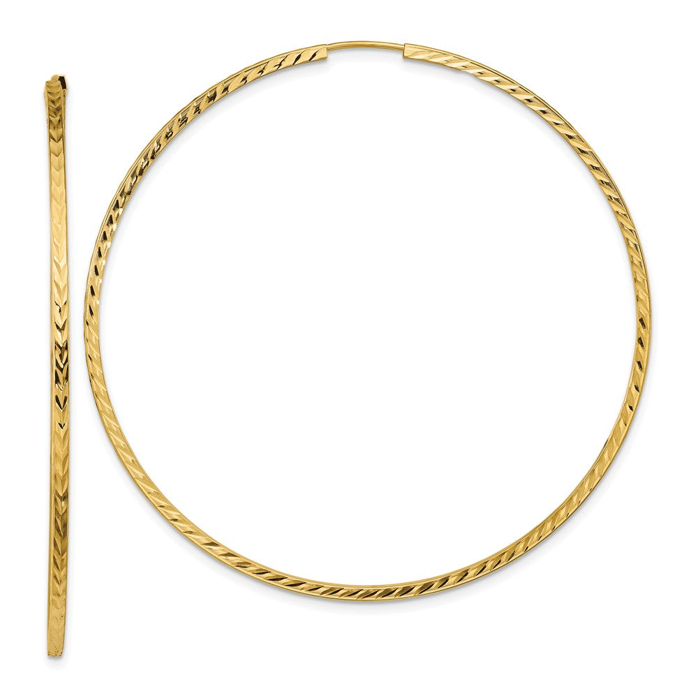 14K Yellow Gold Diamond-Cut Square Tube Endless Hoop Earrings