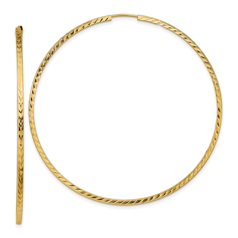 14K Yellow Gold Diamond-Cut Square Tube Endless Hoop Earrings