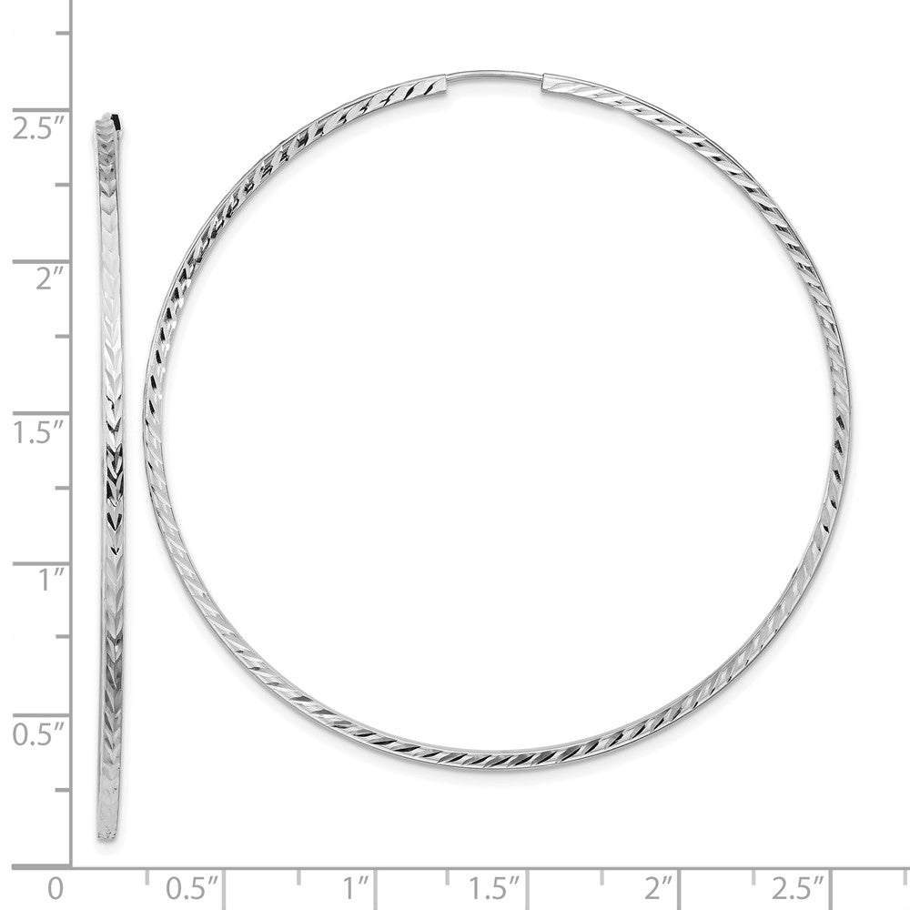 14K White Gold Diamond-Cut Square Tube Endless Hoop Earrings