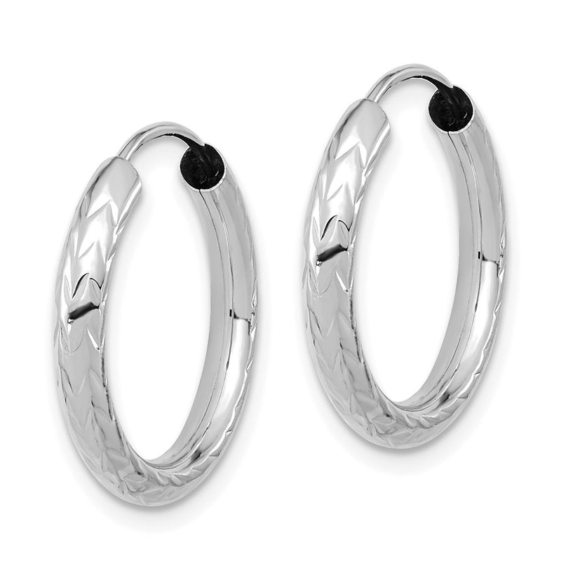 14K White Gold Polished & D/C Endless Hoop Earrings
