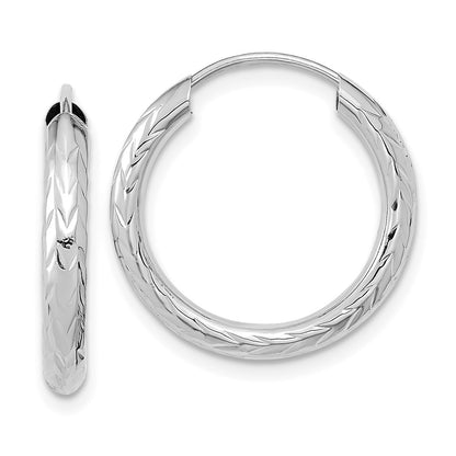 14K White Gold Polished & D/C Endless Hoop Earrings