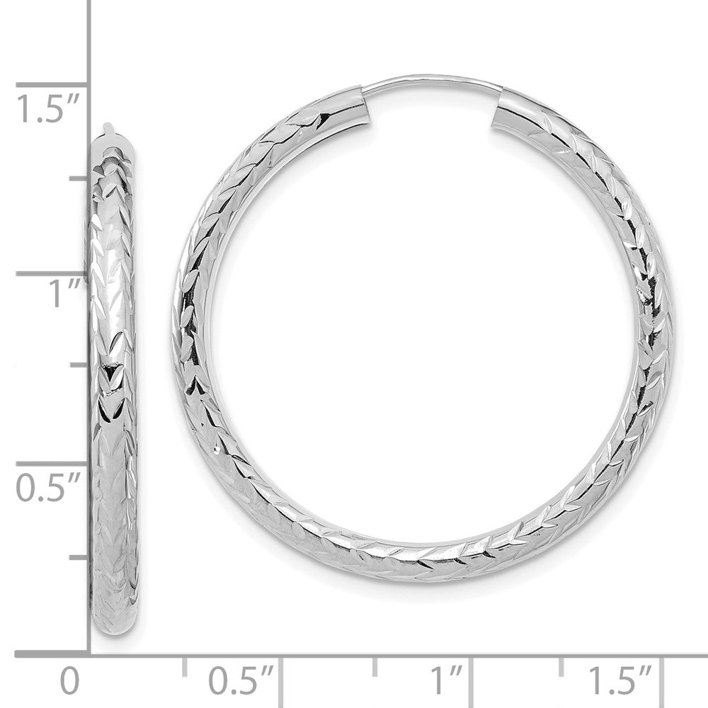 14K White Gold Polished & D/C Endless Hoop Earrings
