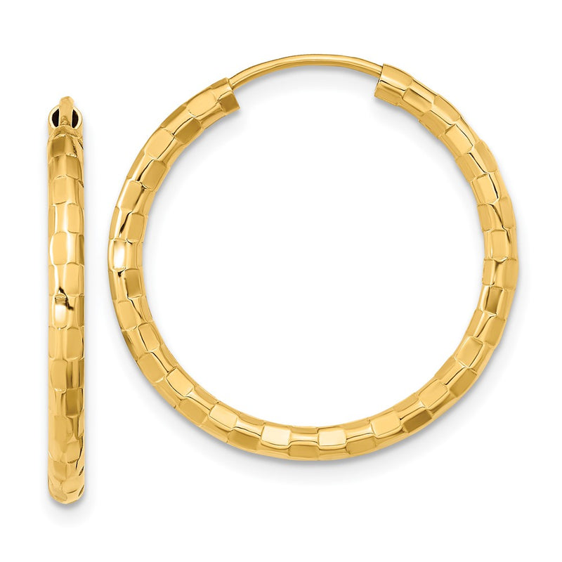 14K Yellow Gold Polished Faceted 2.5mm Hoop Earrings