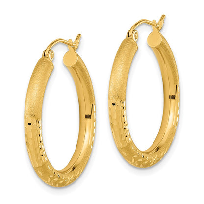 14K Yellow Gold Polished Satin And Diamond-Cut Hoop Earringss