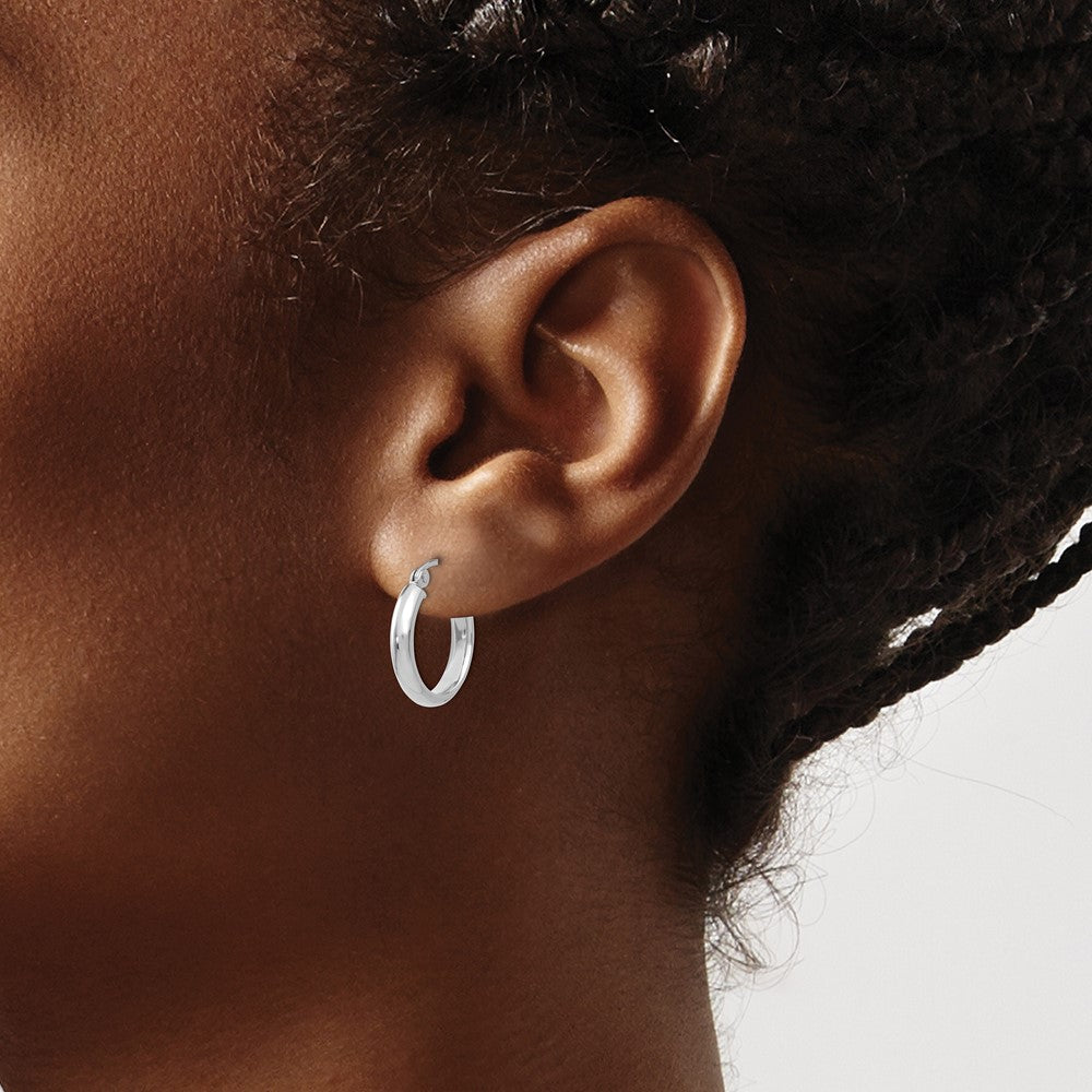 14K White Gold Round Tube Hoop Earrings
