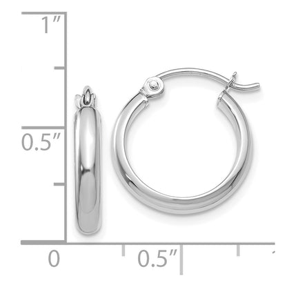 14K White Gold Round Tube Hoop Earrings
