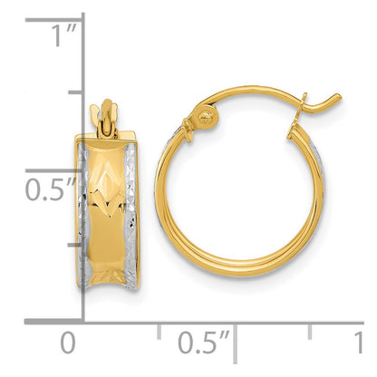 14K Yellow & Rhodium White Polished Diamond-Cut Hoops