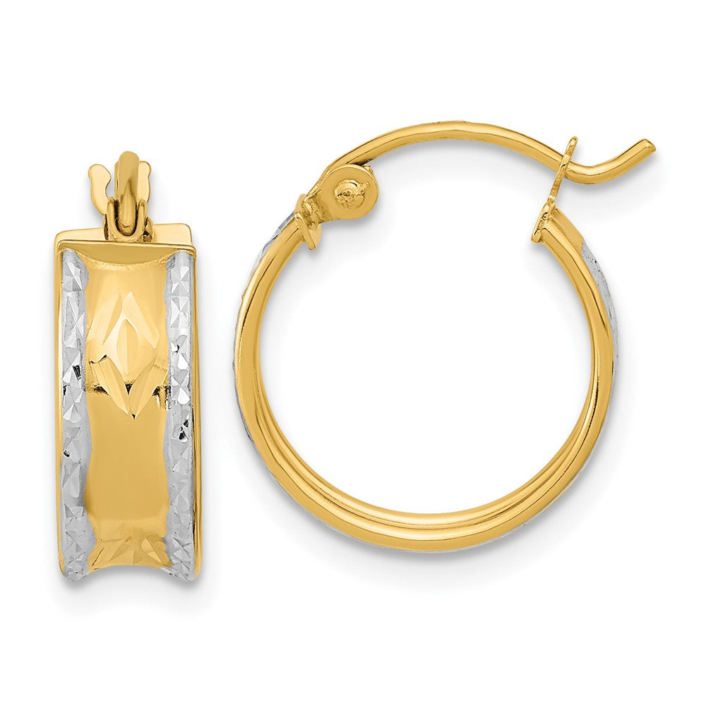 14K Yellow & Rhodium White Polished Diamond-Cut Hoops