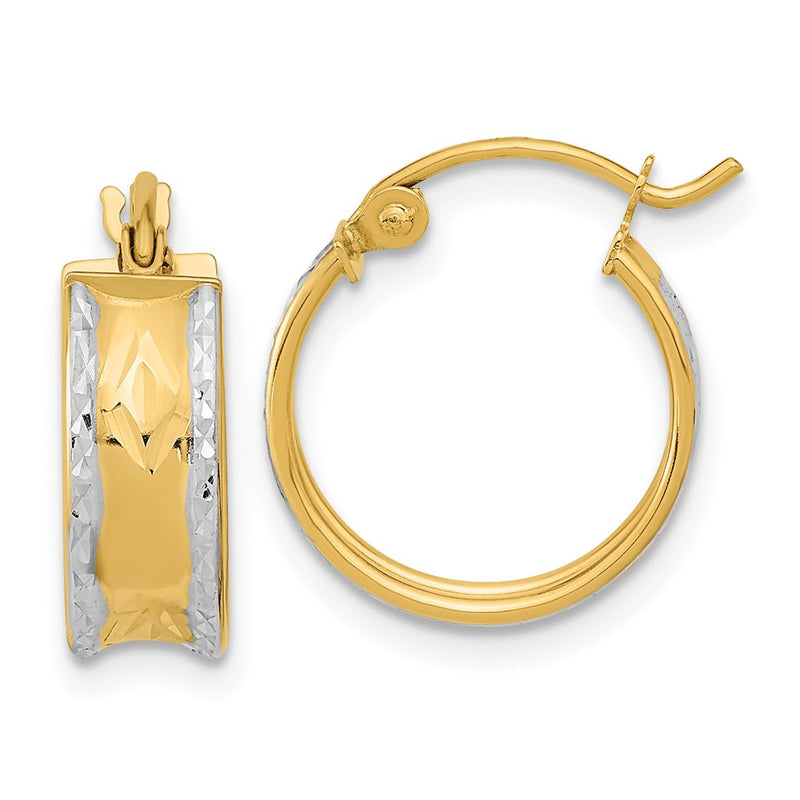 14K Yellow & Rhodium White Polished Diamond-Cut Hoops