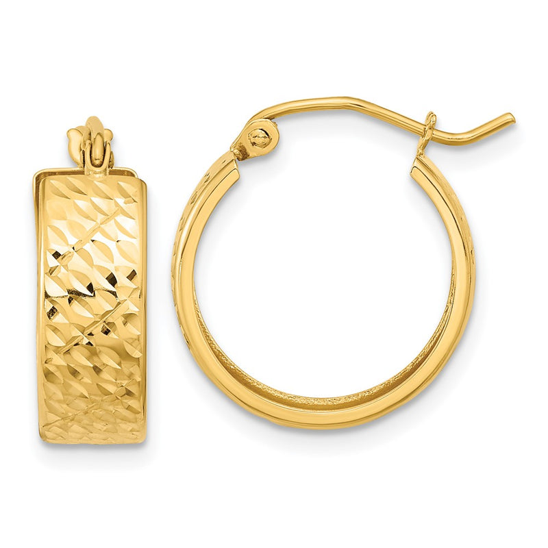 14K Yellow Gold Diamond-Cut Hoop Earrings