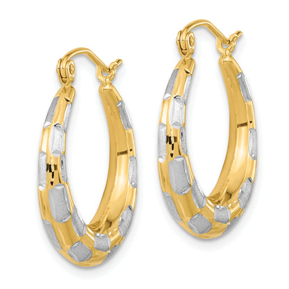 14K Yellow & Rhodium White Polished Satin Diamond-Cut Hoop Earrings
