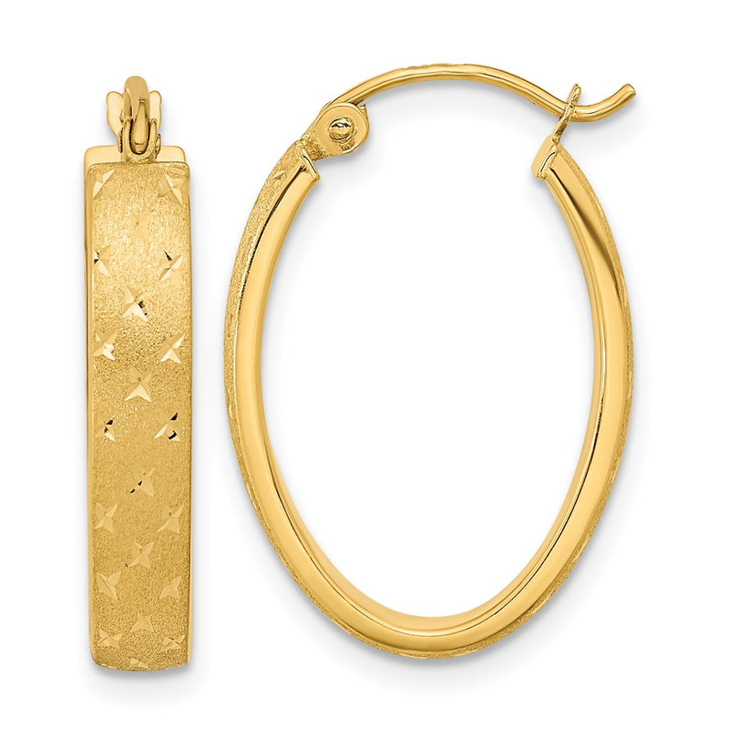 14K Yellow Gold Polished Satin Diamond-Cut Hoop Earrings