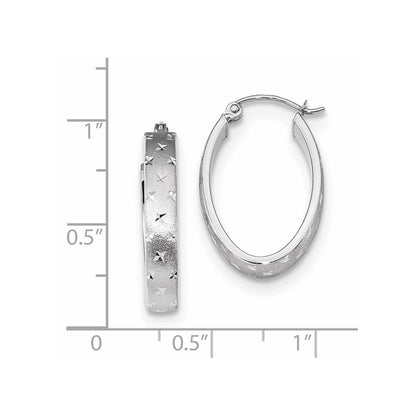 14K White Gold Polished Satindiamond-Cut Hoop Earrings