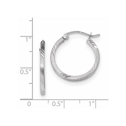 14K White Gold Satin Diamond-Cut Square Tube Hoop Earrings