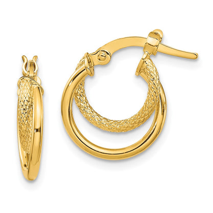 14K Yellow Gold Polished Diamond-Cut Hinged Hoop Earrings
