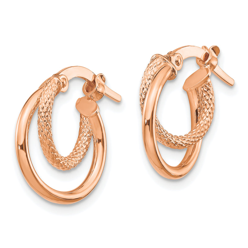 14K Rose Gold Polished Diamond-Cut Hinged Hoop Earrings