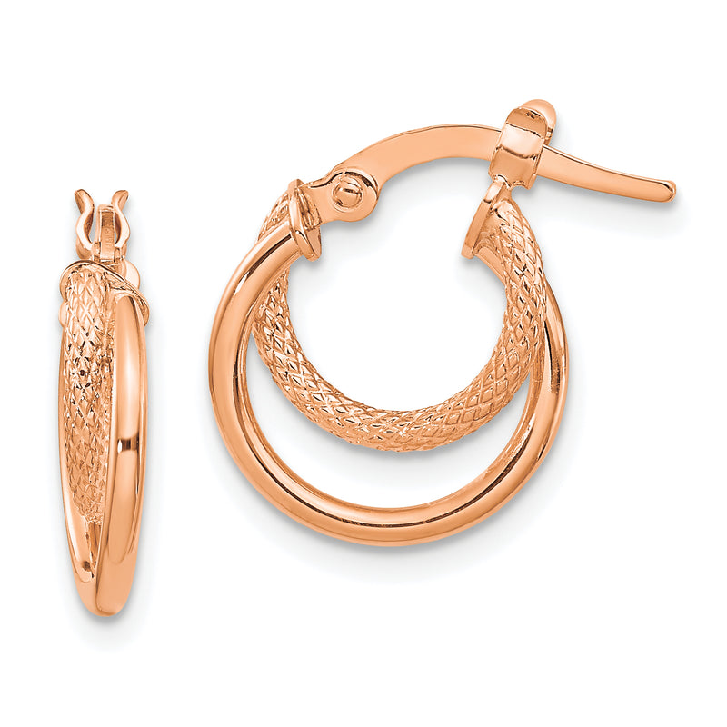 14K Rose Gold Polished Diamond-Cut Hinged Hoop Earrings