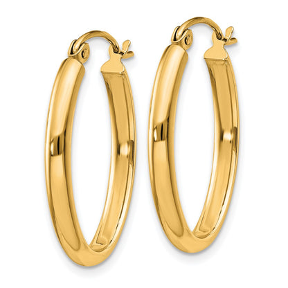 14K Yellow Gold Polished 2.75mm Oval Tube Hoop Earrings