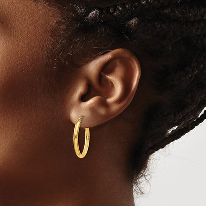 14K Yellow Gold Polished 2.75mm Oval Tube Hoop Earrings