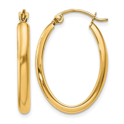 14K Yellow Gold Polished 2.75mm Oval Tube Hoop Earrings