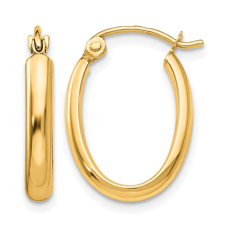 14K Yellow Gold Polished 2.75mm Oval Tube Hoop Earrings
