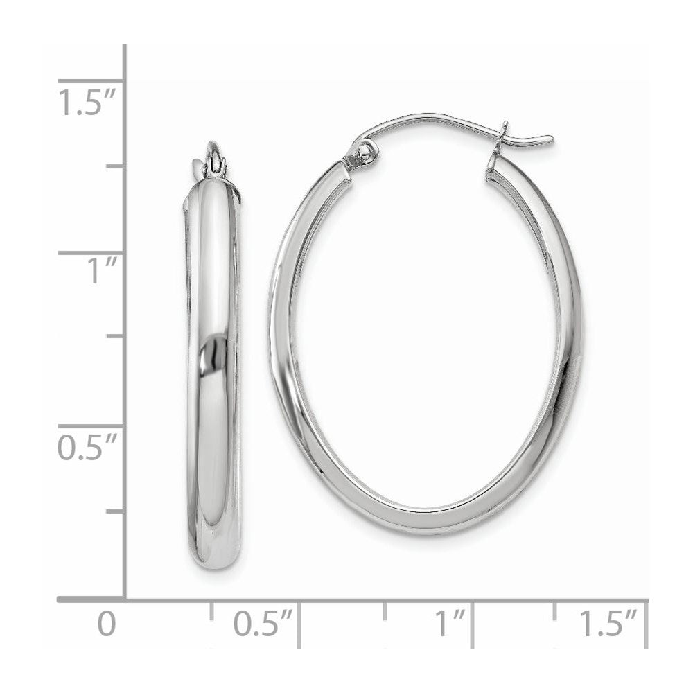 14K White Gold Polished 3.75mm Oval Tube Hoop Earrings