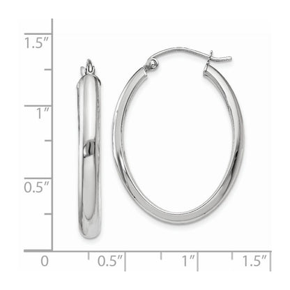 14K White Gold Polished 3.75mm Oval Tube Hoop Earrings