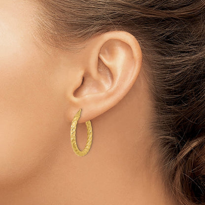14K Yellow Gold Polished 3mm Twisted Hoop Earrings