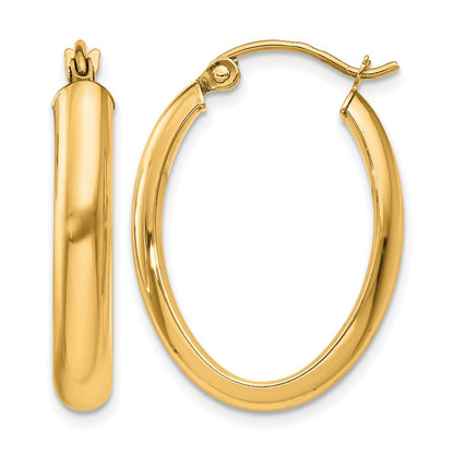 14K Yellow Gold Polished 3.75mm Oval Tube Hoop Earrings