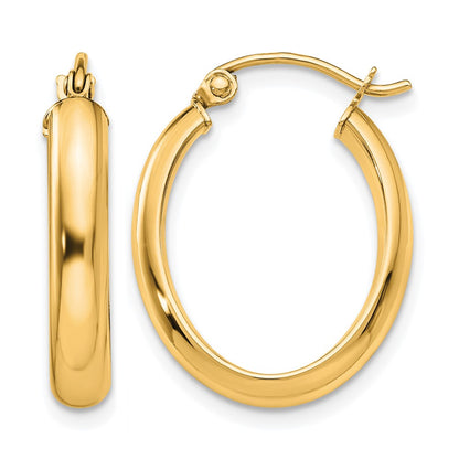 14K Yellow Gold Polished 3.75mm Oval Tube Hoop Earrings