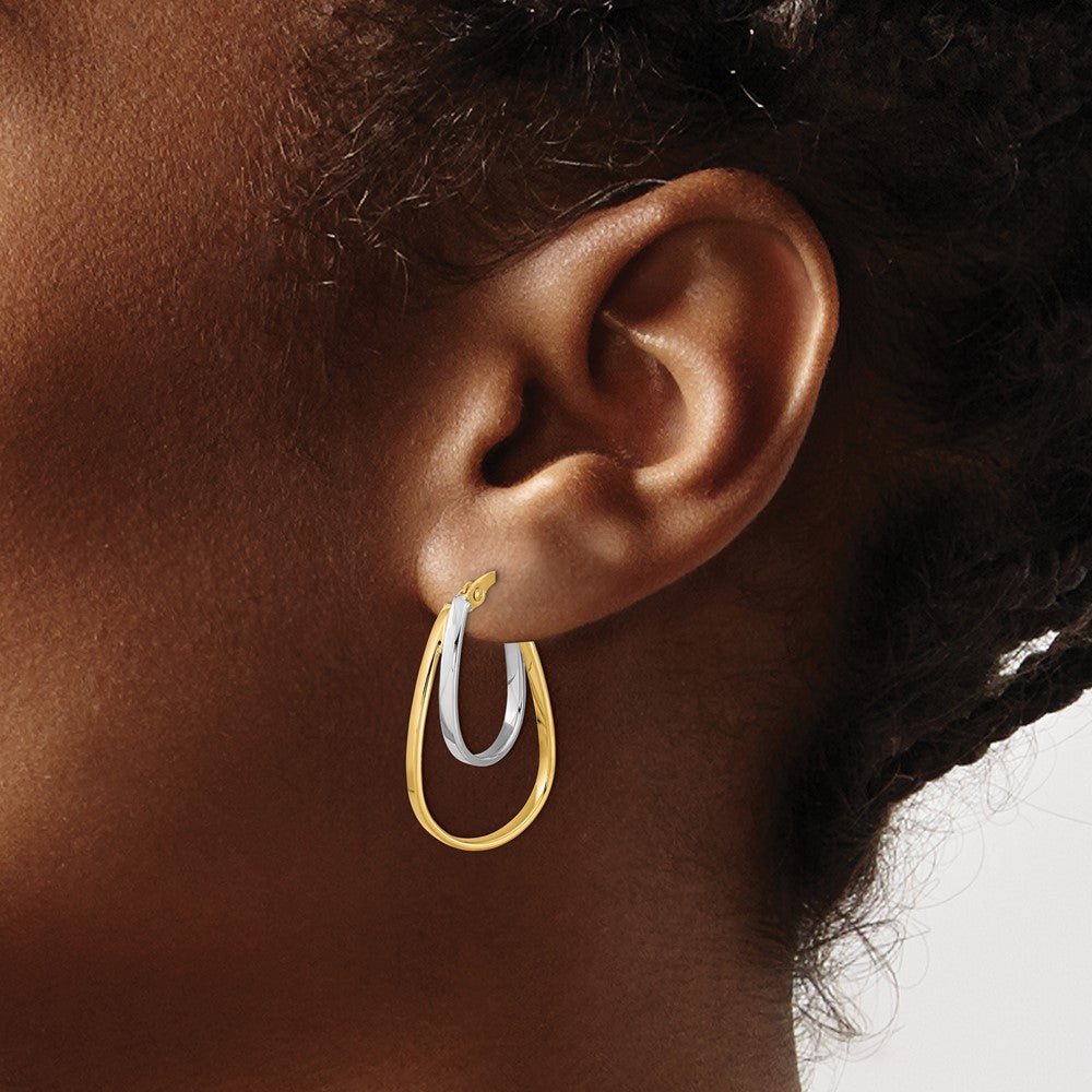 14K Two-Tone Polished Double Oval Hoop Earrings
