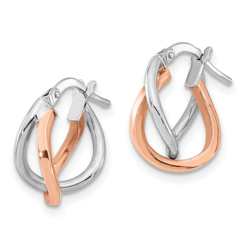 14K Two-Tone White And Rose Gold Fancy Hoops