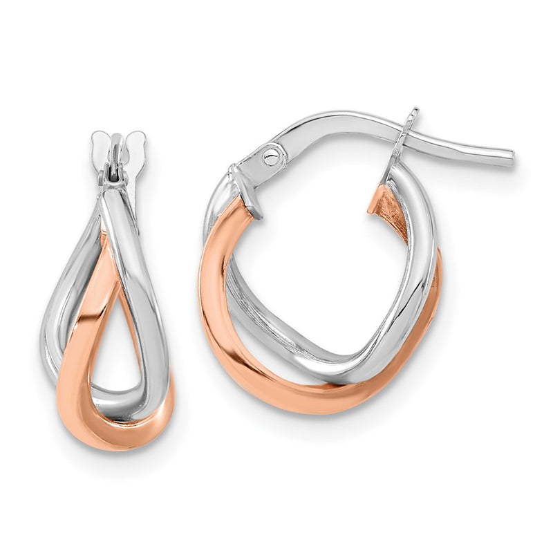 14K Two-Tone White And Rose Gold Fancy Hoops