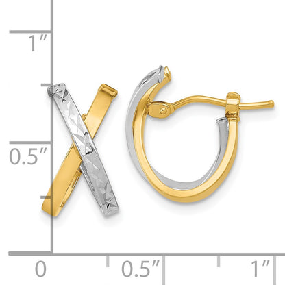 14K Two-Tone Diamond-Cut Polished Hoop Earrings