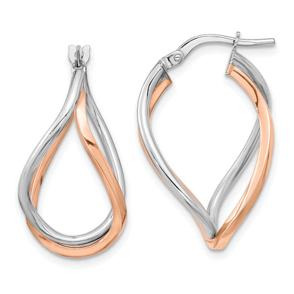14K Yellow & Rhodium Gold W/White And Rose Gold-Plated Swirl Hoops