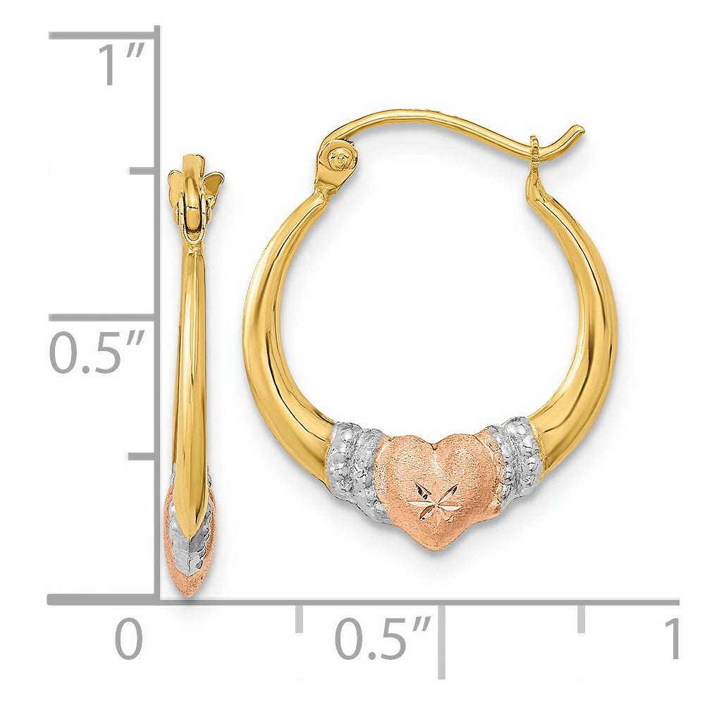14K Two-Tone W/White Rhodium Polished Satin & D/C Hoop Earrings