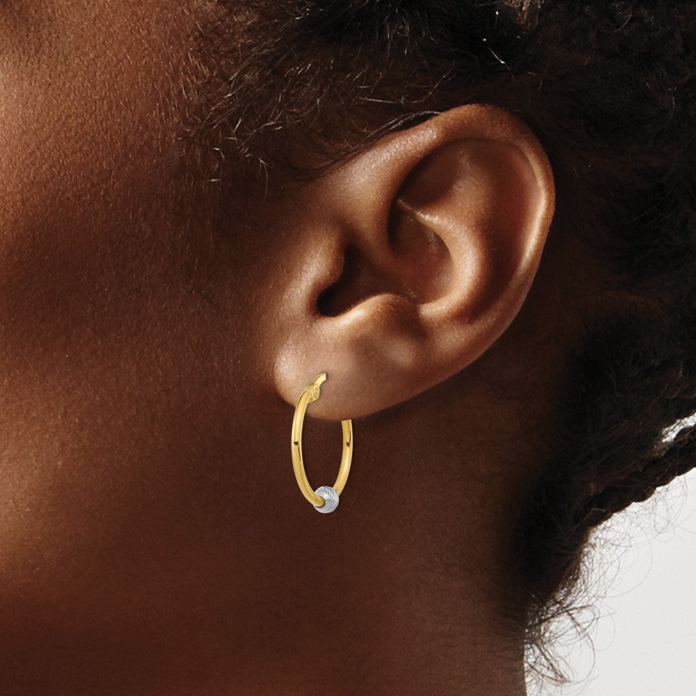 14K Two-Tone Polished Diamond Cut Hoop Earrings