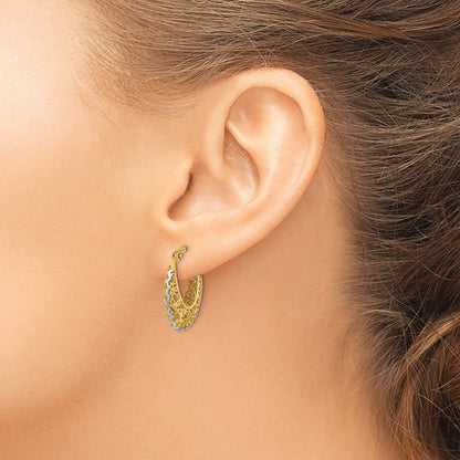 14K Yellow & Rhodium Rhodium-Plated Polished Filigree Hoop Earrings