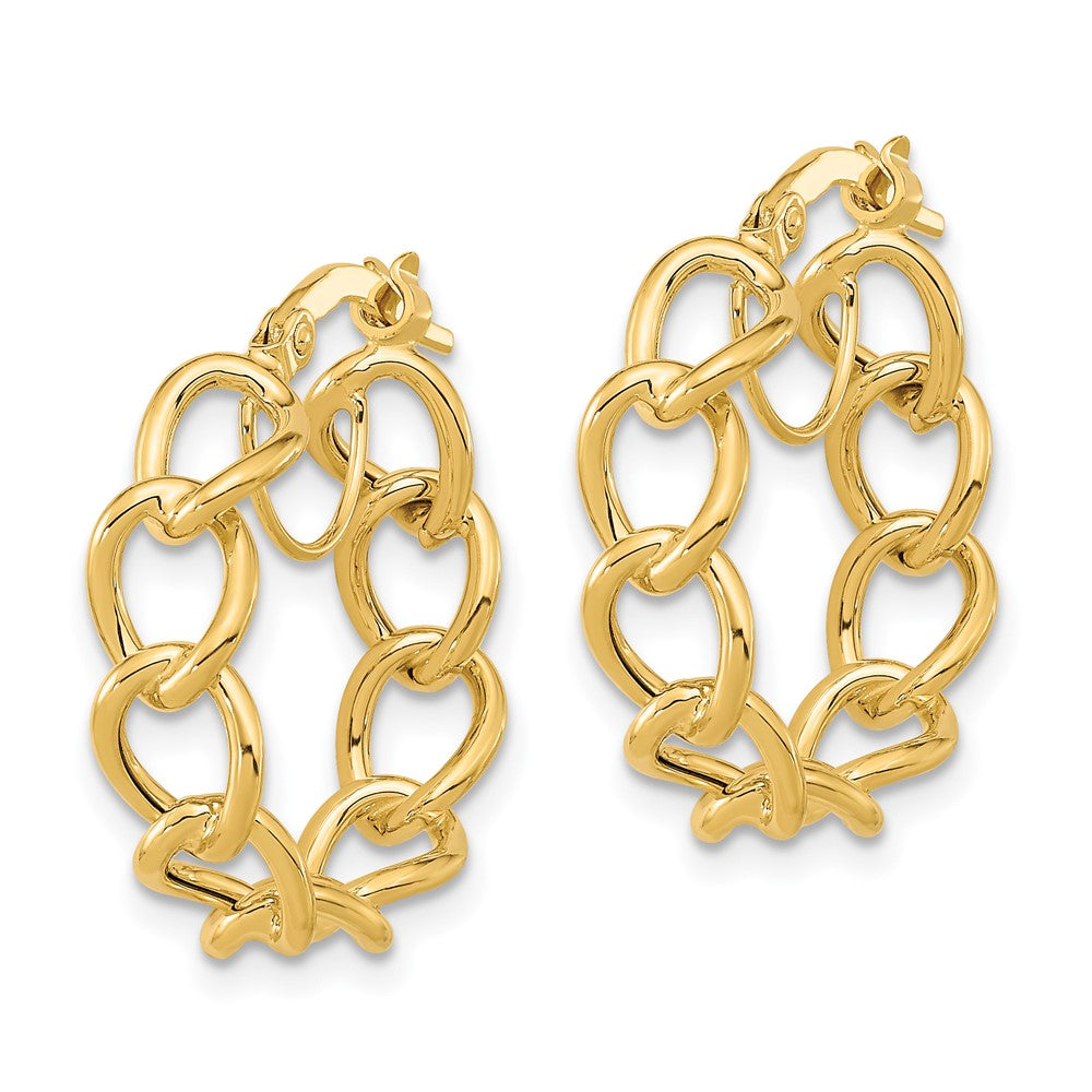 14K Yellow Gold Polished Cable Link Circle Hoop Earrings