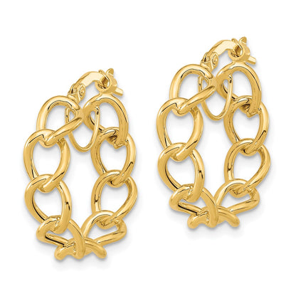 14K Yellow Gold Polished Cable Link Circle Hoop Earrings