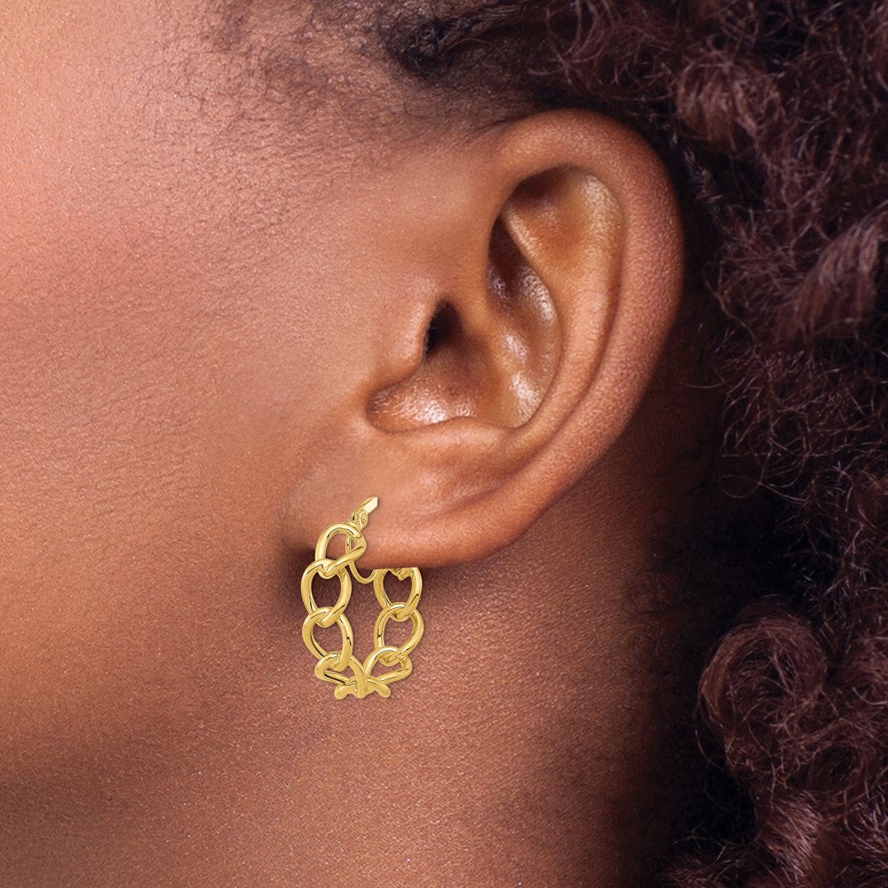 14K Yellow Gold Polished Cable Link Circle Hoop Earrings
