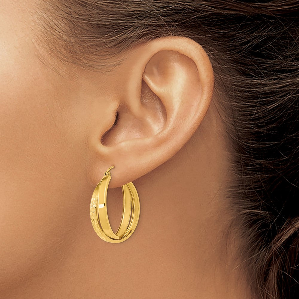 14K Yellow Gold Polished Diamond-Cut Twist Hoop Earrings