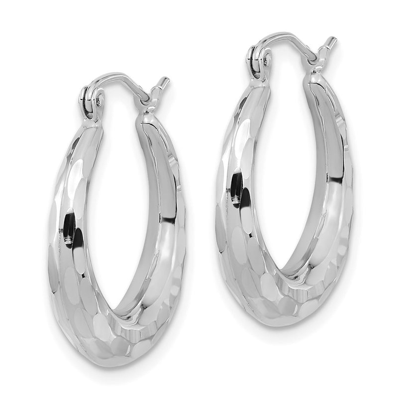 14K White Gold Polished Diamond-Cut Hoop Earrings