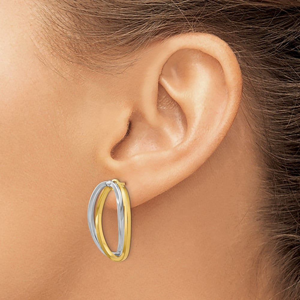 14K Two-Tone Polished Versatile Oval Post Earrings